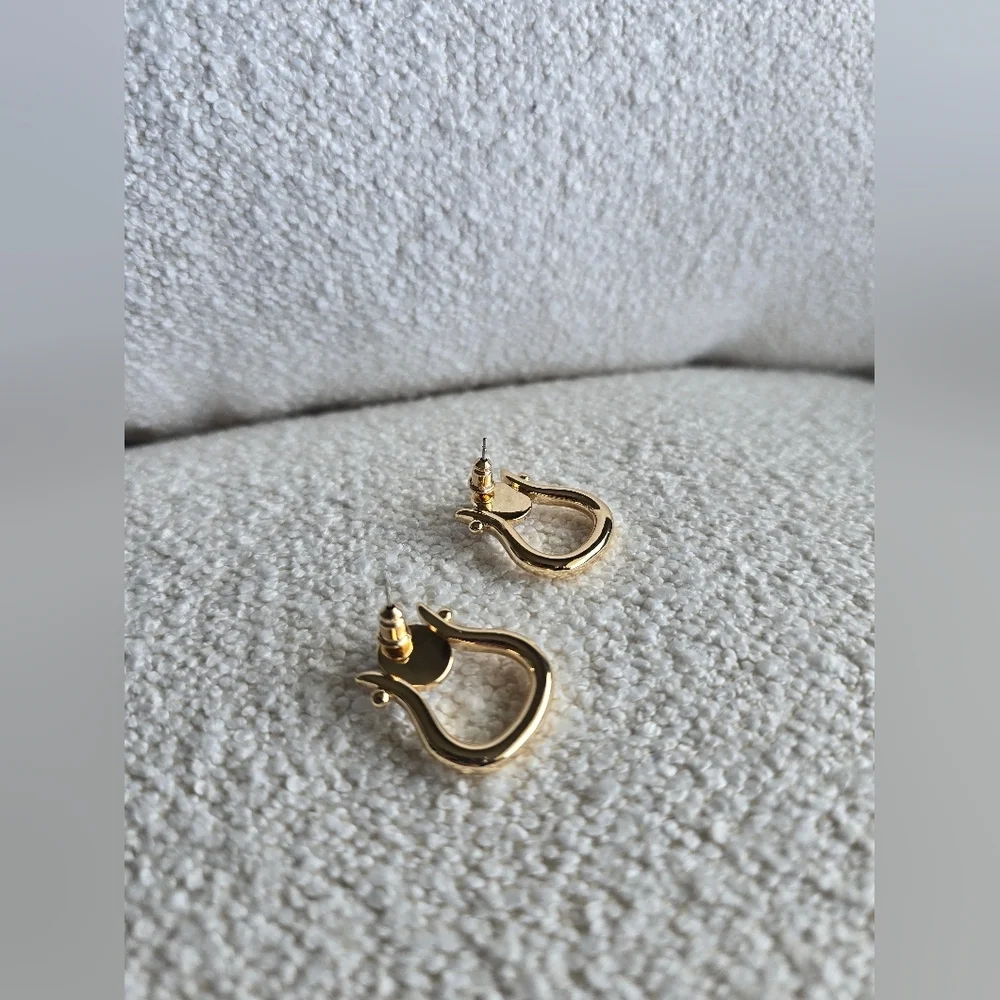 Anthropologie, Stone Horseshoe Earrings, Gold/Blue, MSRP $48
